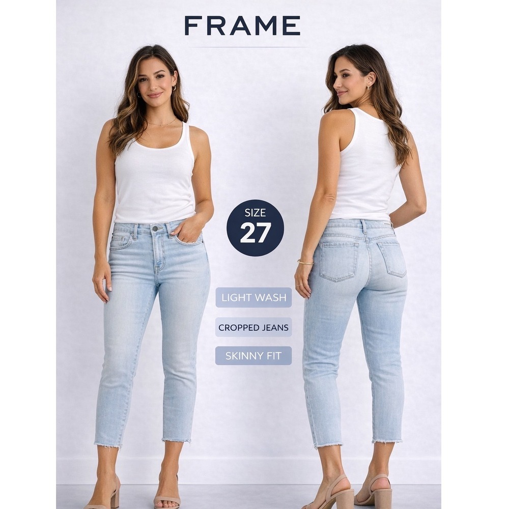 FRAME Le Skinny de Jeanne Crop Jeans Womens 27 Light Wash Cropped‎ Ankle Zip